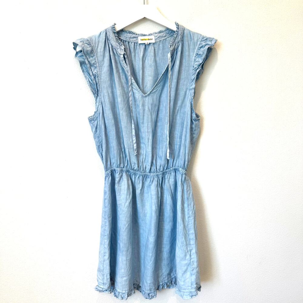 Bella Dahl 100% Linen Ruffle Hem Mini Dress Light Blue Size  M